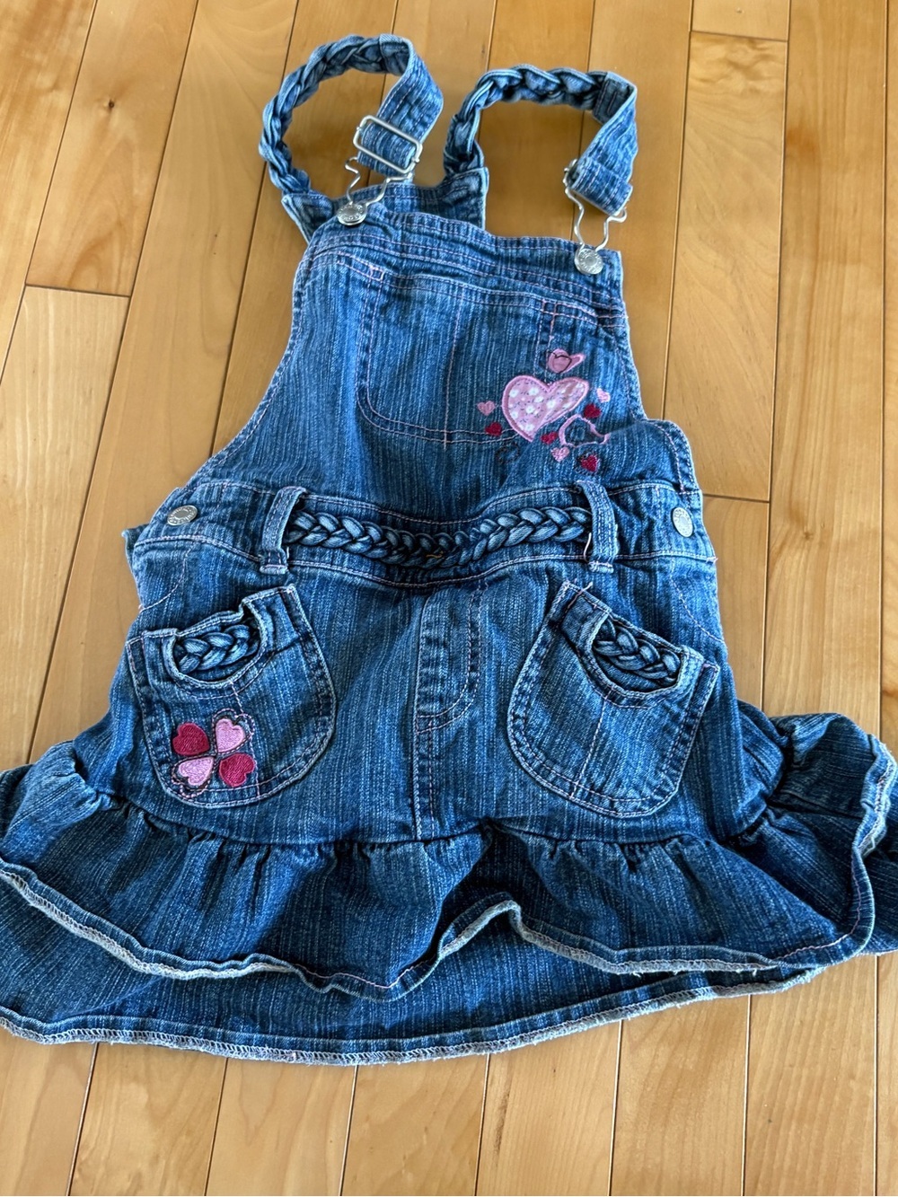 Y2K Denim Overall Dress Hearts Embroidered George Girls Size 6X